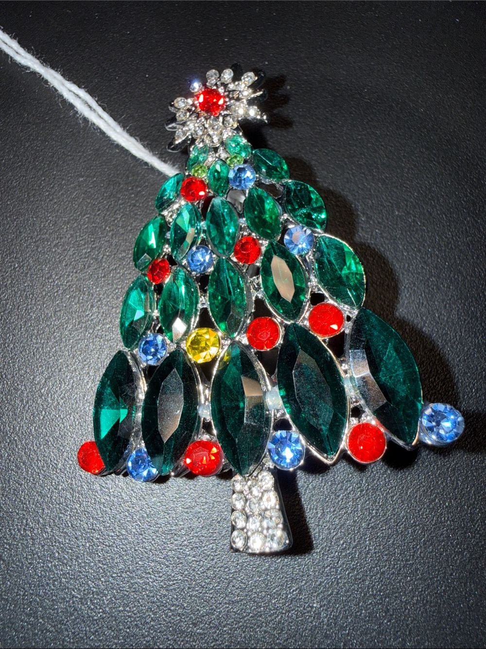 Mint Emerald Green Multicolor Rhinestone Christmas Tree Brooch
